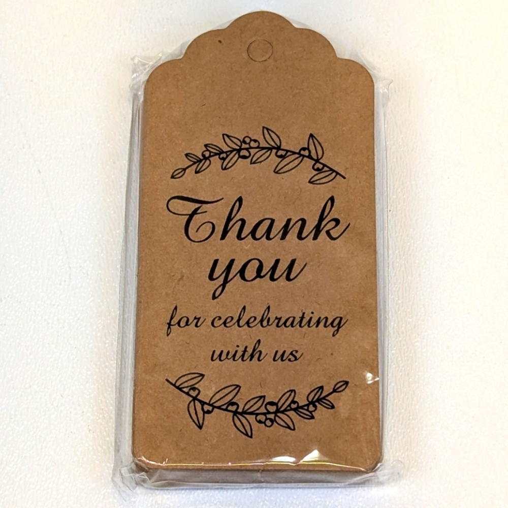 "Thank you for celebrating with us" Scored Thank You Card Tags 24-Pack (3 avail)